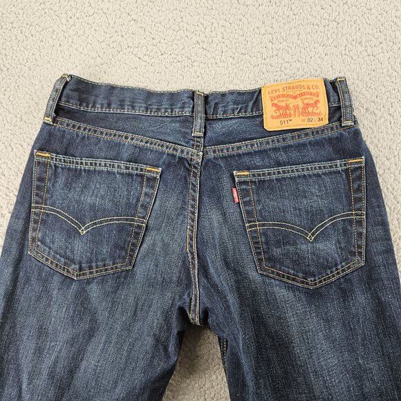 Sold Levis 511 Jeans Mens 32x34 Dark Blue Denim Slim Fit Straight Leg - Picture 13 of 16